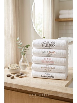 Sleep Garden %100 Pamuk Nakışlı Tasarım Yazılı Desen El ve Yüz Havlusu 50X90 cm 5'li Set