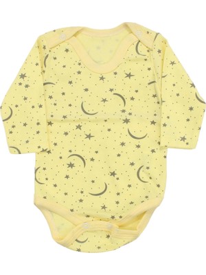 Bebegen Unisex Sarı Ay Yıldız Desenli Uzun Kollu Çıtçıtlı Zıbın