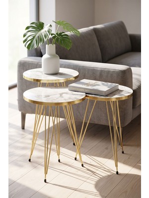 Ulu Pazarlama Zigon Sehpa ve Orta Sehpa Kr Set Gold Efes Tel