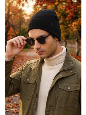 Ritagarcia Unisex Çizgili Fitilli Dört Mevsim Pamuklu Penye Bere Esnek Mevsimlik Beanie Bere