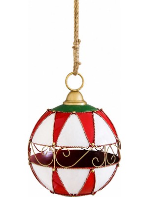 Dekorsende Yılbaşı Desenli Metal Top Ağaç ve Kapı Süsü Kırmızı Beyaz 40 cm