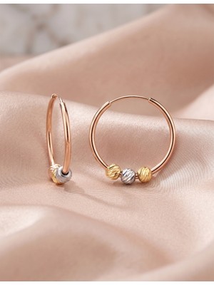 İryum Dorikalı Pembe Altın Halka Küpe (Çapı: 2.1cm - Rose Gold)