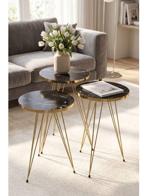 Ulu Pazarlama Zigon Sehpa ve Orta Sehpa Elips Set Gold Bendir Tel