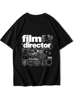 Brz Collection Unisex Oversize Film Director T-Shirt Siyah