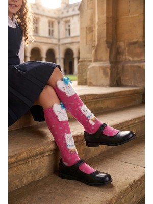 Bony Socks Kurdeleli Lama Desenli Çocuk Dizaltı Çorap