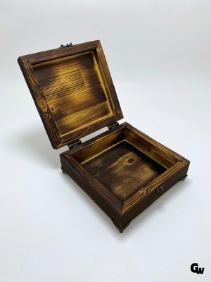 GOLDENWOODEN Doğal Ahşap Takı Kutusu Ahşap Saklama Kutusu(Beyaz ÇAM)(YAKMA)(BOY:18CM EN:18CM Yük:9cm)