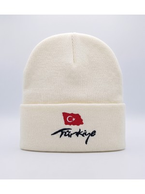 Zee Türkiye Nakışlı Unisex Trikolu Katlamalı Yünlü Bere