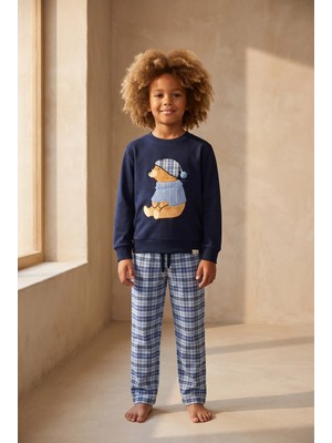Bony Socks Erkek Çocuk Blue Harmony Teddy Desenli Ekoseli Lacivert Pijama Takımı