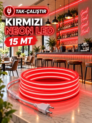 15 Metre Tak Çalıştır Kırmızı Renk Neon LED Borsan 220V Neon LED Kırmızı