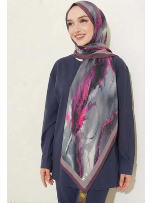 Flora Tekstil Desenli Bambu Kraş Şal -Fuşya