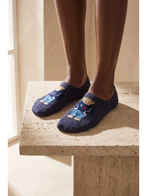 Bony Socks Unisex Teddy Desenli Sneaker Görünmez Çorap Lacivert