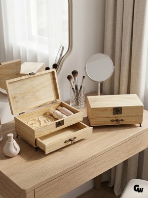 GOLDENWOODEN Doğal Ahşap Takı Kutusu Ahşap Saklama Kutusu(Ceviz AGACI)(BOY:30CM EN:17CM YÜK:15CM)