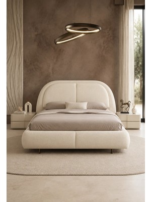 Hmz Hilton Oval Dolgulu Başlıklı Bej Tek Kişilik Karyola 120 x 200 cm