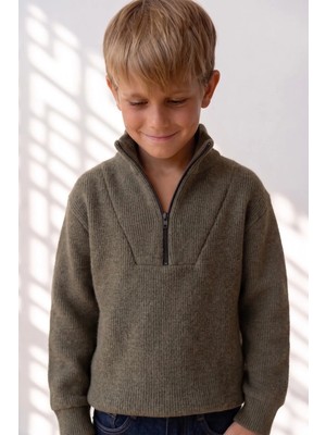 Poala Kids Erkek Çocuk Selanik Yarım Fermuarlı Haki Sweat