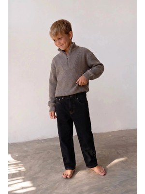 Poala Kids Unisex Çocuk Selanik Yarım Fermuarlı Gri Sweat