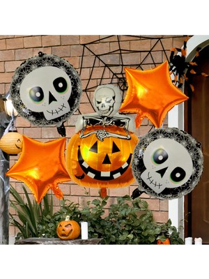 Halloween Cadılar Bayramı Iskelet Temalı 5 Li Folyo Balon Seti