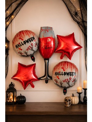Halloween Cadılar Bayramı Kanlı Kadeh Temalı 5 Li Folyo Balon Seti