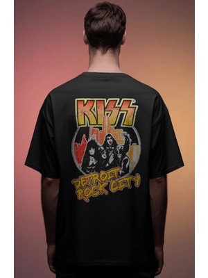 Sevbano Kiss Rock Metal Müzik Grubu Baskılı Unisex Oversize Premium Tişört