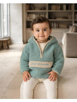 Reycan Kız Çocuk Kapüşonlu Peluş Sweatshirt Kışlık Yeşil Show Your Magic