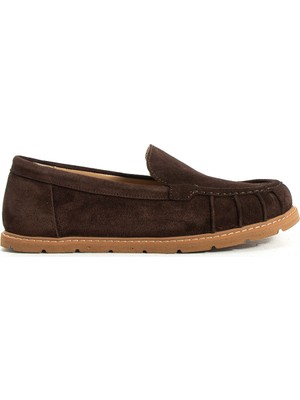 Duxal Shoes Eliza Hakiki Deri Kadın Süet Mokasen Düz Taban Günlük Ayakkabı