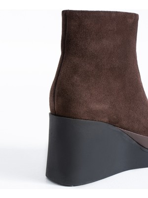 Duxal Shoes Rowena Hakiki Deri Fermuarlı Dolgu Topuk Kadın Bot