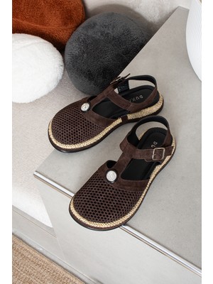 Duxal Shoes Betty Kadın Hakiki Deri Dantel Detaylı Taş Tokalı Sandalet Babet