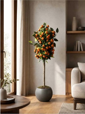 Cennet Home Premium 110 cm Dekoratif Yapay Mandalina Ağacı Küre Saksıda