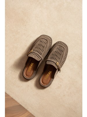 Duxal Shoes Becca Kadın Hakiki Süet Deri Tokalı Delikli Terlik Günlük Casual Ayakkabı