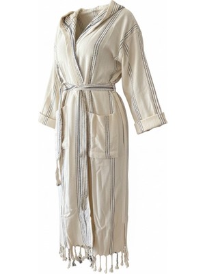 Monochrome Bornoz Sabahlık Kimono % 100 Pamuk Kara Tezgah El Dokuma