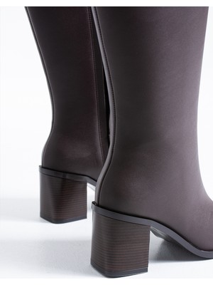 Duxal Shoes Tina Kadın Diz Altı Topuklu Fermuarlı Çizme