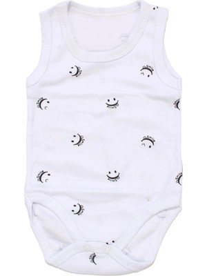Bebegen Unisex Beyaz Gülücük Baskılı Askılı Zıbın