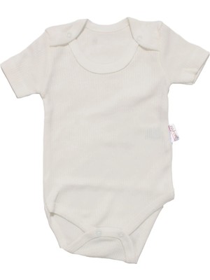Bebegen Unisex Ekru Raporlu Kısa Kol Çıtçıtlı Body Zıbın