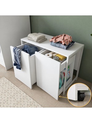 Rani Mobilya Rani KC118 Tekerlekli Kirli Çamaşır Banyo Dolabı Beyaz