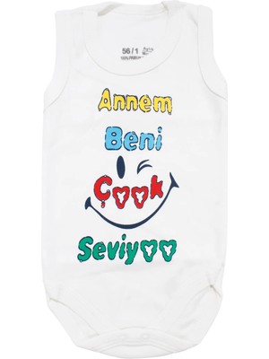 Bebegen Unisex Beyaz Annem Beni Çok Seviyor Yazılı Askılı Zıbın