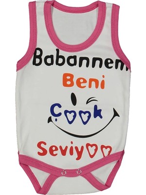 Bebegen Kız Bebek Beyaz Fuşya Biyeli Babaannem Beni Seviyor Yazılı Askılı Zıbın