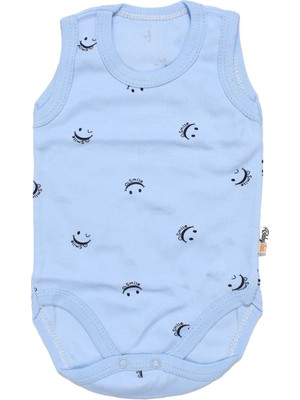 Bebegen Unisex Mavi Gülücük Baskılı Askılı Zıbın