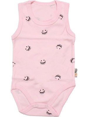 Bebegen Unisex Pembe Gülücük Baskılı Askılı Zıbın