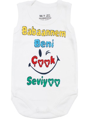 Bebegen Unisex Beyaz Babaannem Beni Çok Seviyor Yazılı Askılı Zıbın