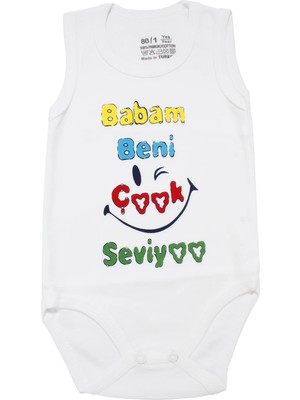 Bebegen Unisex Beyaz Babam Beni Çok Seviyor Yazılı Askılı Zıbın