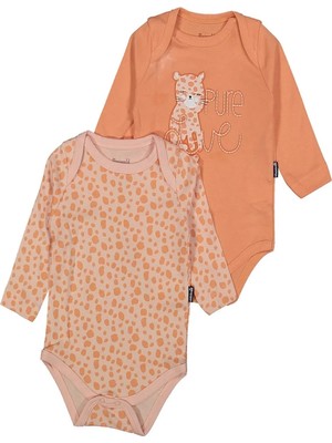 Bebegen Kız Bebek Turuncu Kedi Baskılı Leopar Desenli 2'li Zıbın Set
