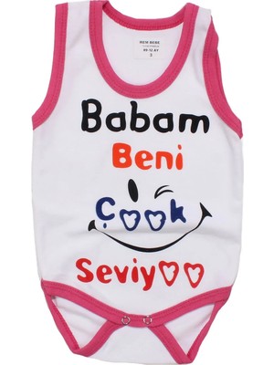 Bebegen Kız Bebek Beyaz Fuşya Biyeli Babam Beni Seviyor Yazılı Askılı Zıbın