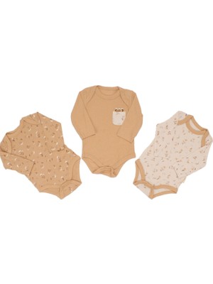 Bebegen Unisex Kahve Bej Yaprak Desenli 3'lü Zıbın Set