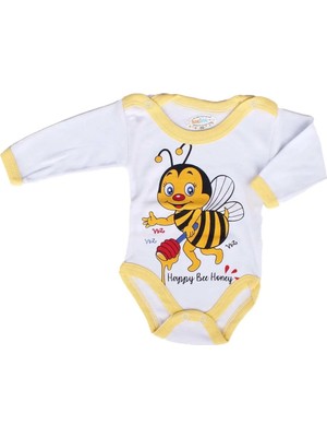 Bebegen Unisex Sarı Arılı Baskılı Uzun Kollu Zıbın