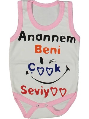 Bebegen Kız Bebek Beyaz Pembe Biyeli Anaannem Beni Seviyor Yazılı Askılı Zıbın