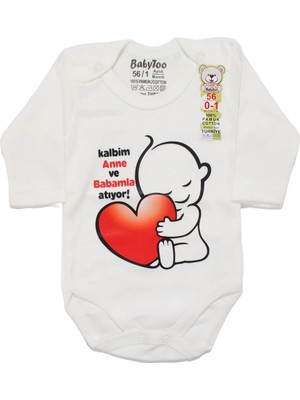 Bebegen Unisex Kalbim Annemle Babamla Atıyor Baskılı Uzun Kollu Zıbın