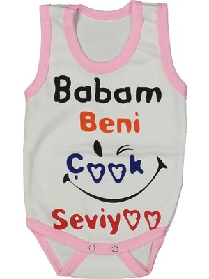Bebegen Kız Bebek Beyaz Pembe Biyeli Babam Beni Seviyor Yazılı Askılı Zıbın