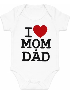 Bebegen Unisex Ekru I Mom Dad Yazılı Kısa Kollu Zıbın