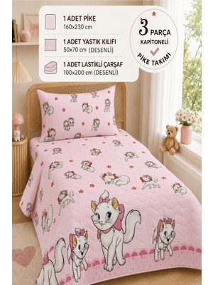 Marla Home Tek Kişilik Çocuk Pike Takımı | 160X230 cm | Elyaf Dolgulu & Desenli Lastikli Çarşaflı