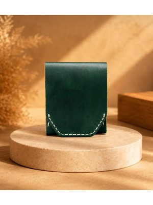 Oakco Leather Hakiki Deri Yeşil ve Taba Çıtçıtlı El Yapımı Cüzdan