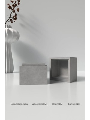 Cage Art Studio Kapaklı Kare Mumluk Beton Silikon Kalıp K23 6 x 9 cm - Dekoratif Kare Beton Mumluk Kalıbı